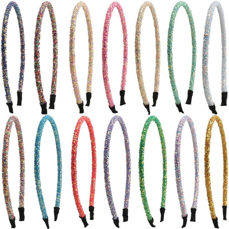 XIMA 14pcs Glitter Headbands for Girls Skinny Sparkle Hairbands Women Hair Loop Hair Accessories - Image 2